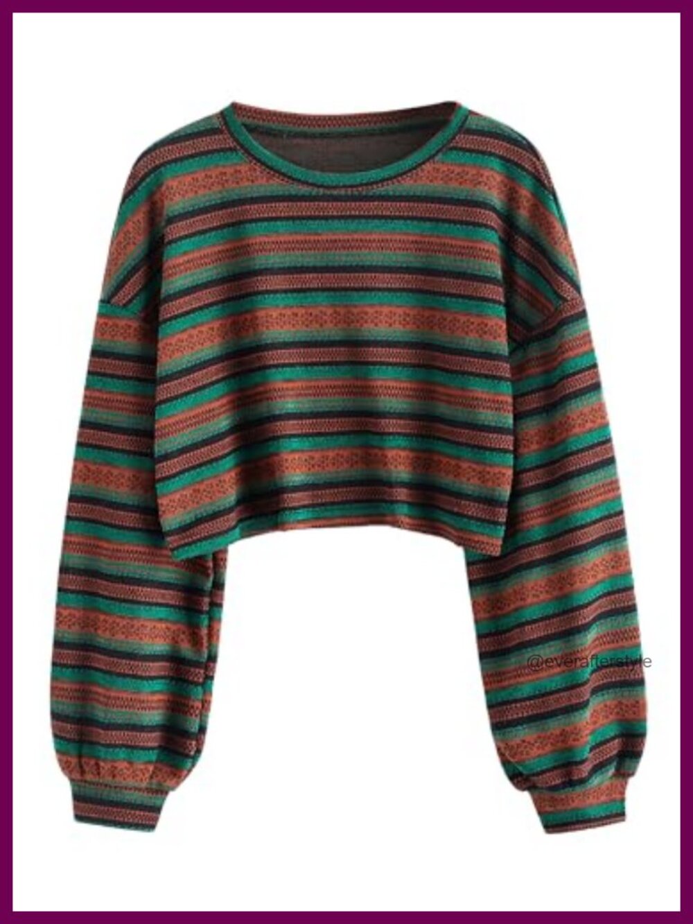 Cotton Blend Boho Tribal Print Drop Shoulder Cropped Knit Pullover Sweater